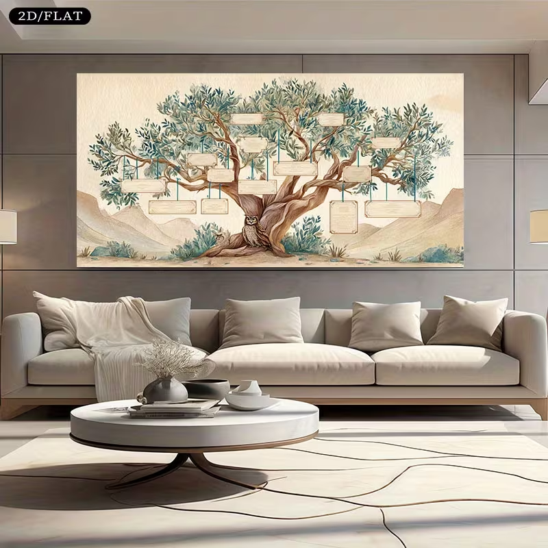 2D Flat, 2D Flat, Large Canvas - مراجعة Family Tree Print وسعره