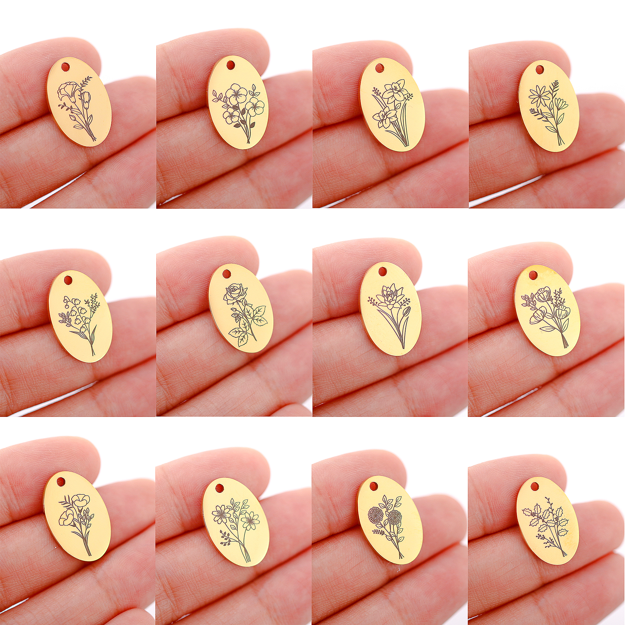 5Pcs Oval Birth Month Flower P - مراجعة Birth Flower Necklace وسعره