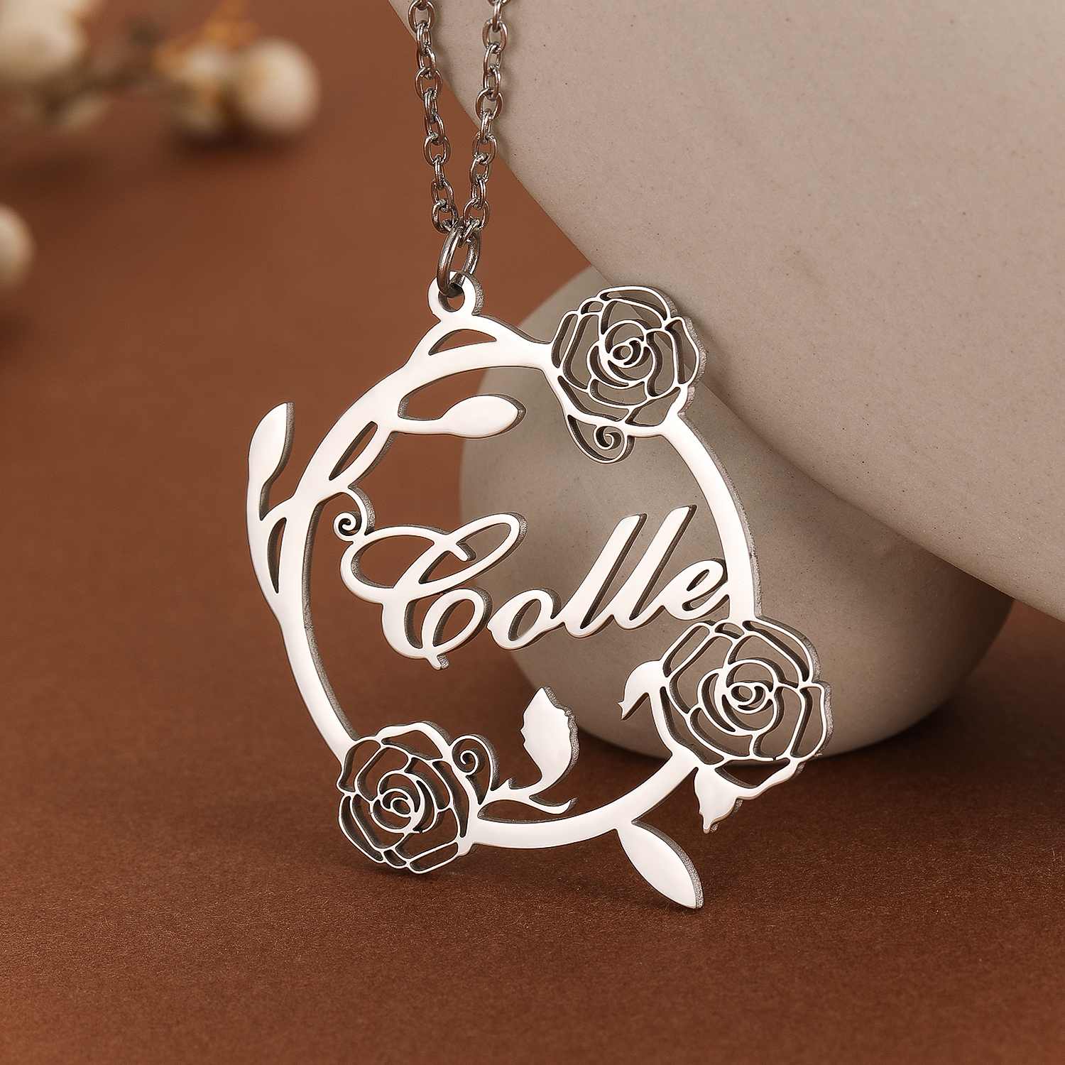 1pc Custom Rose Flower Name Ne - مراجعة Name Necklace Custom وسعره