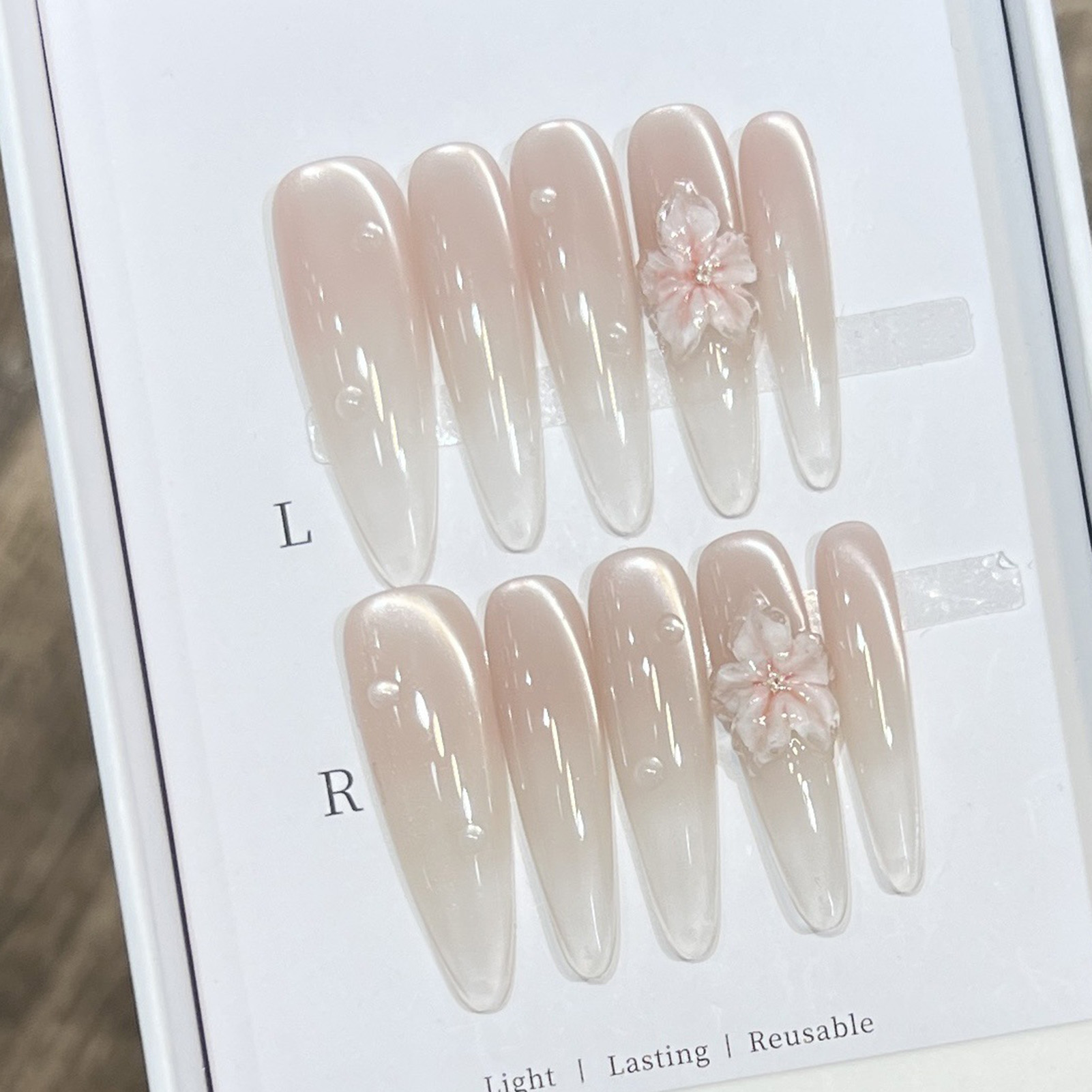 10pcs Long Almond Fake Nails T - مراجعة Pressed Flower Art وسعره