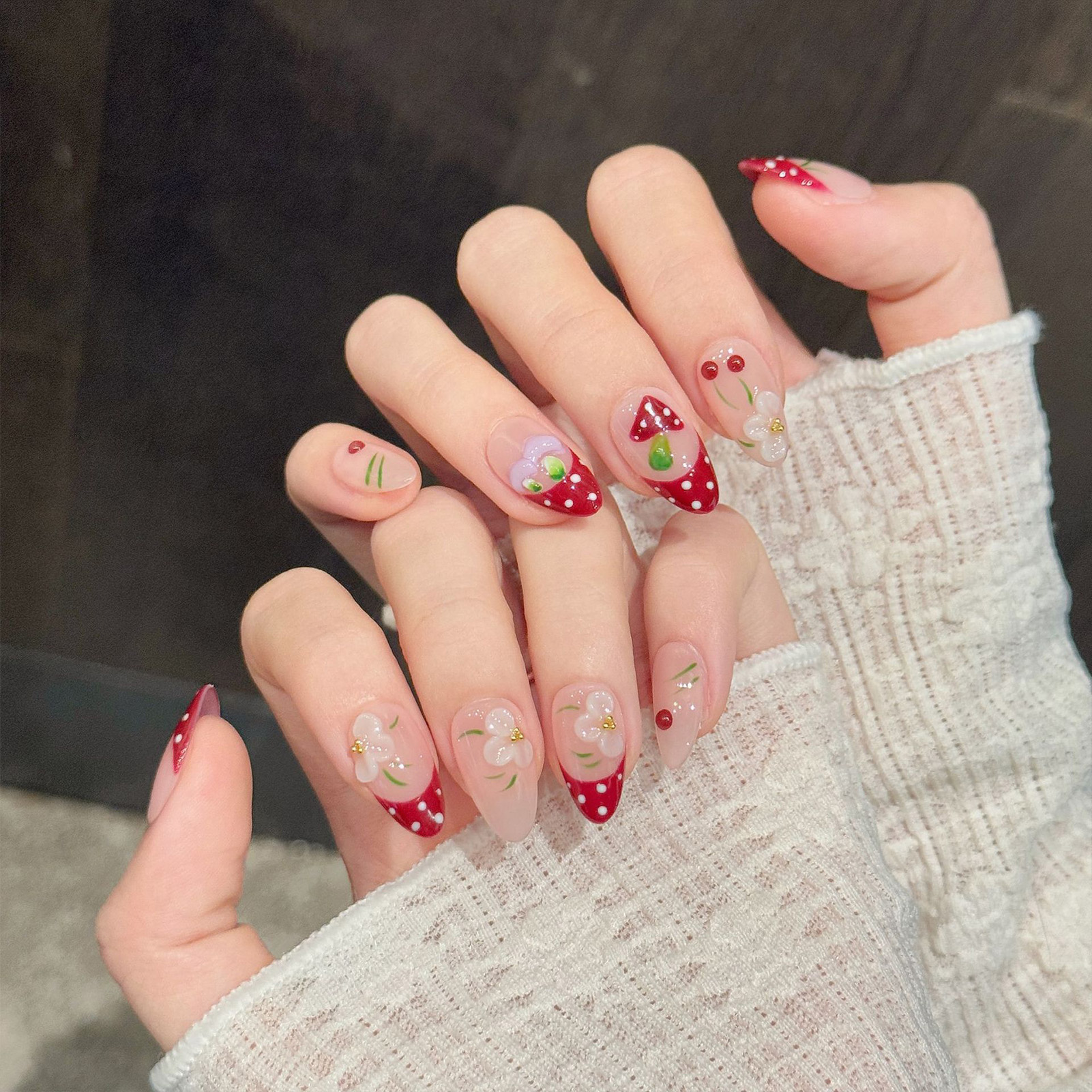 10Pcs Red White Polka Dot Desi - مراجعة Pressed Flower Art وسعره