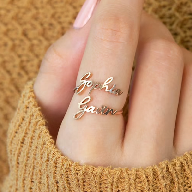 Custom Double Name Rings for W - مراجعة Initial Ring Custom وسعره