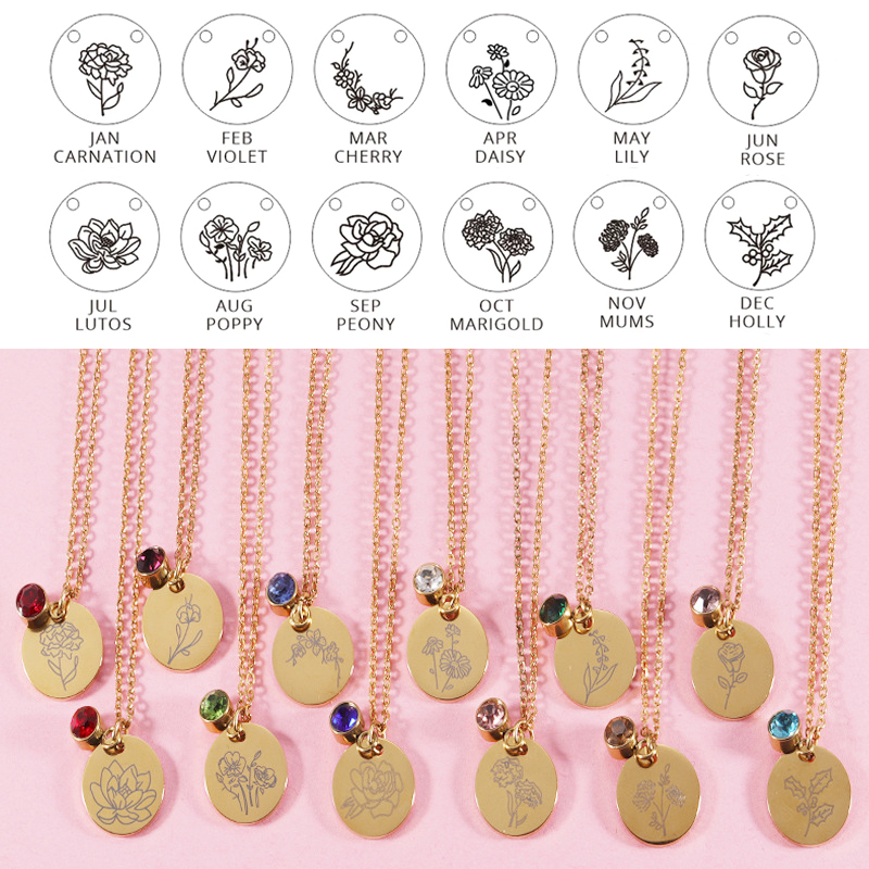 Crystal Birthstone Necklace fo - مراجعة Birth Flower Necklace وسعره