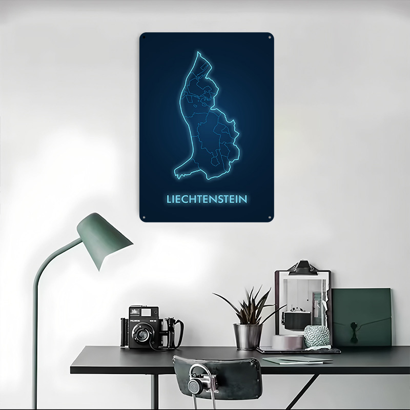 Liechtenstein Map Neon Blue Pr - مراجعة Custom Map Poster وسعره
