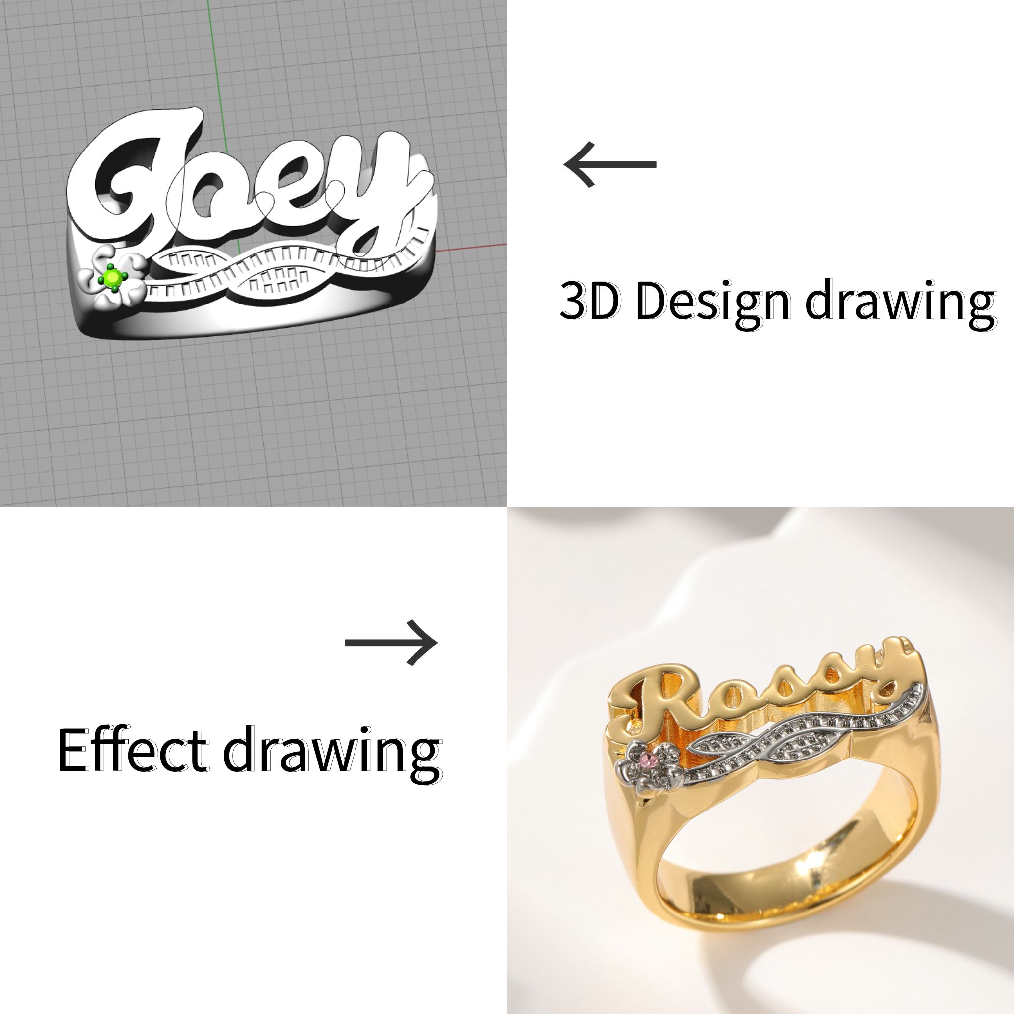 3D Name Ring Custom Diamond Na - مراجعة Initial Ring Custom وسعره