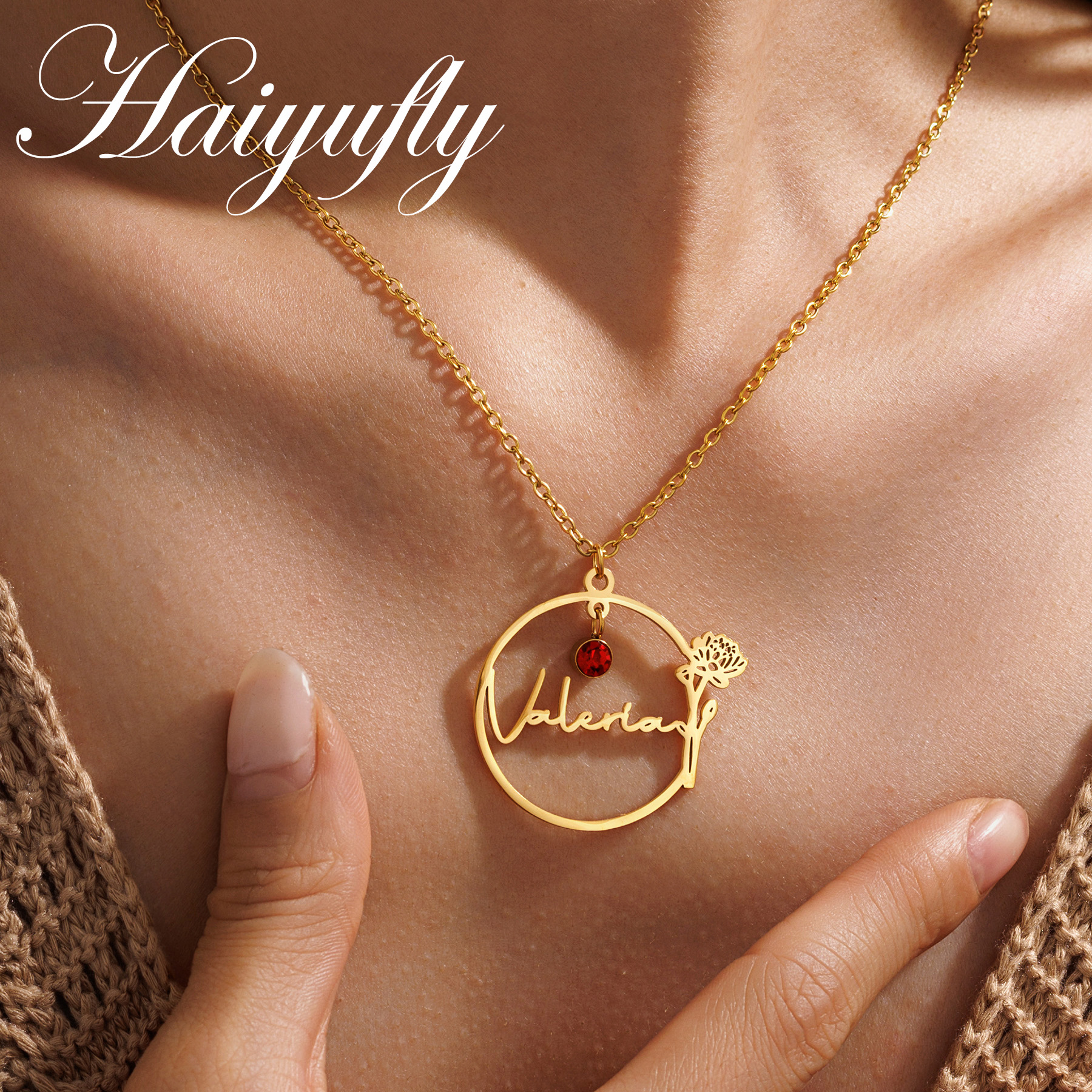 Haiyufly Custom Name Necklace  - مراجعة Birth Flower Necklace وسعره