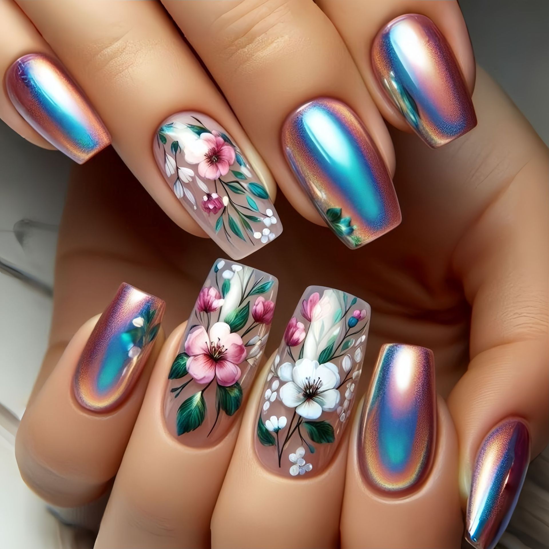 Medium long fake nails for wom - مراجعة Pressed Flower Art وسعره