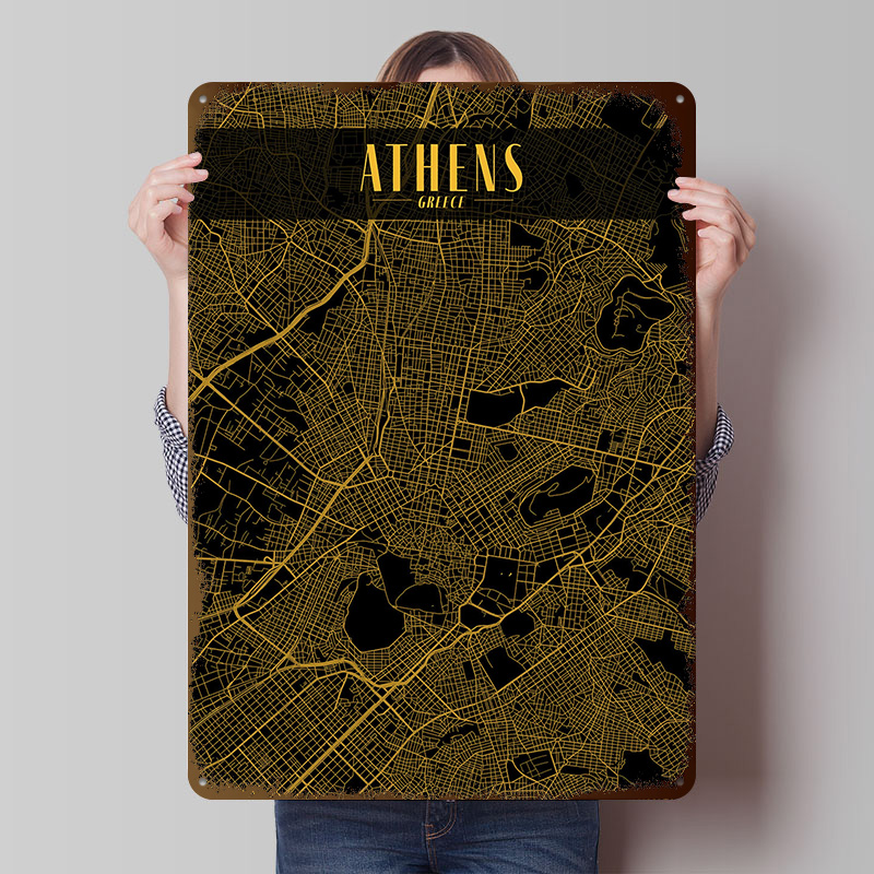 Athens Golden Map Tinplate Pos - مراجعة Custom Map Poster وسعره