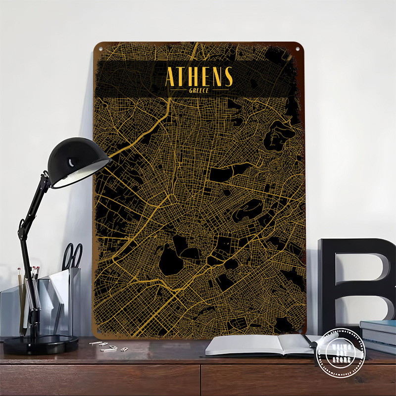 Athens Golden Map Tinplate Pos - مراجعة Custom Map Poster وسعره