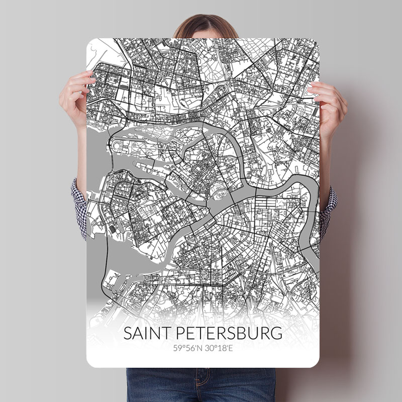 Saint Petersburg White Map Tin - مراجعة Custom Map Poster وسعره