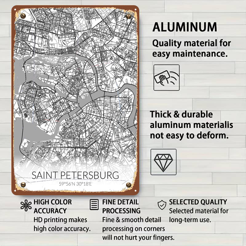 Saint Petersburg White Map Tin - مراجعة Custom Map Poster وسعره