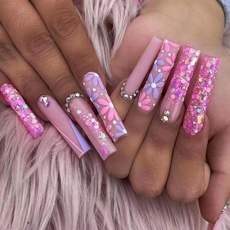 24pcs Long Ballet False Nails  - مراجعة Pressed Flower Art وسعره