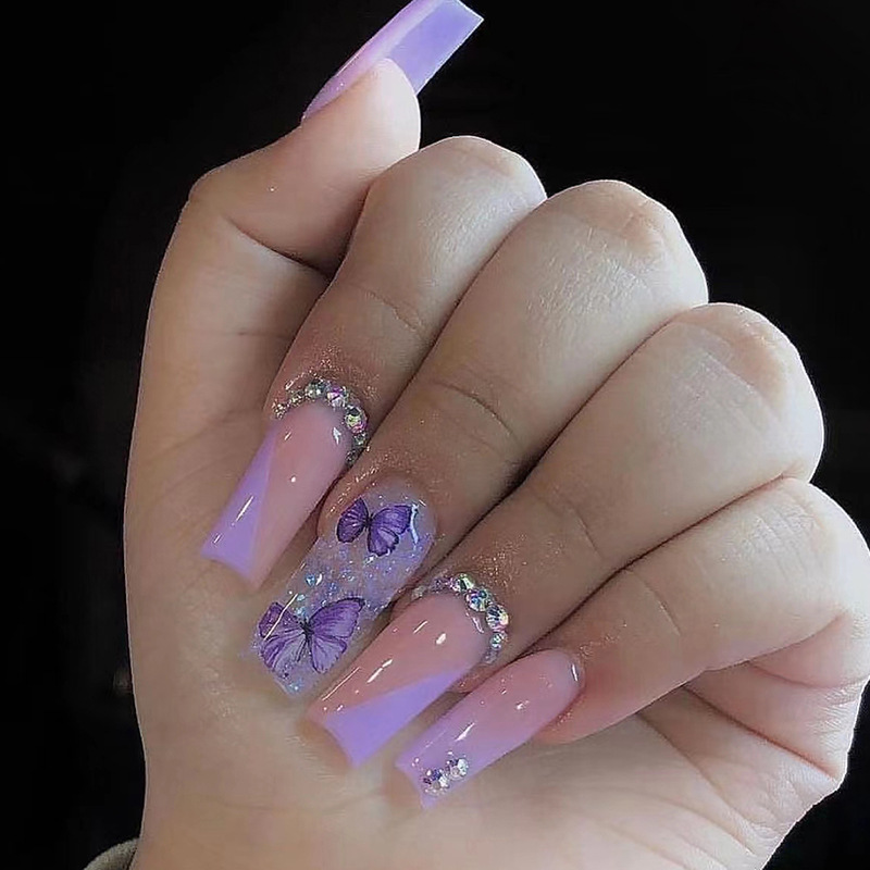 24pcs Long Ballet False Nails  - مراجعة Pressed Flower Art وسعره
