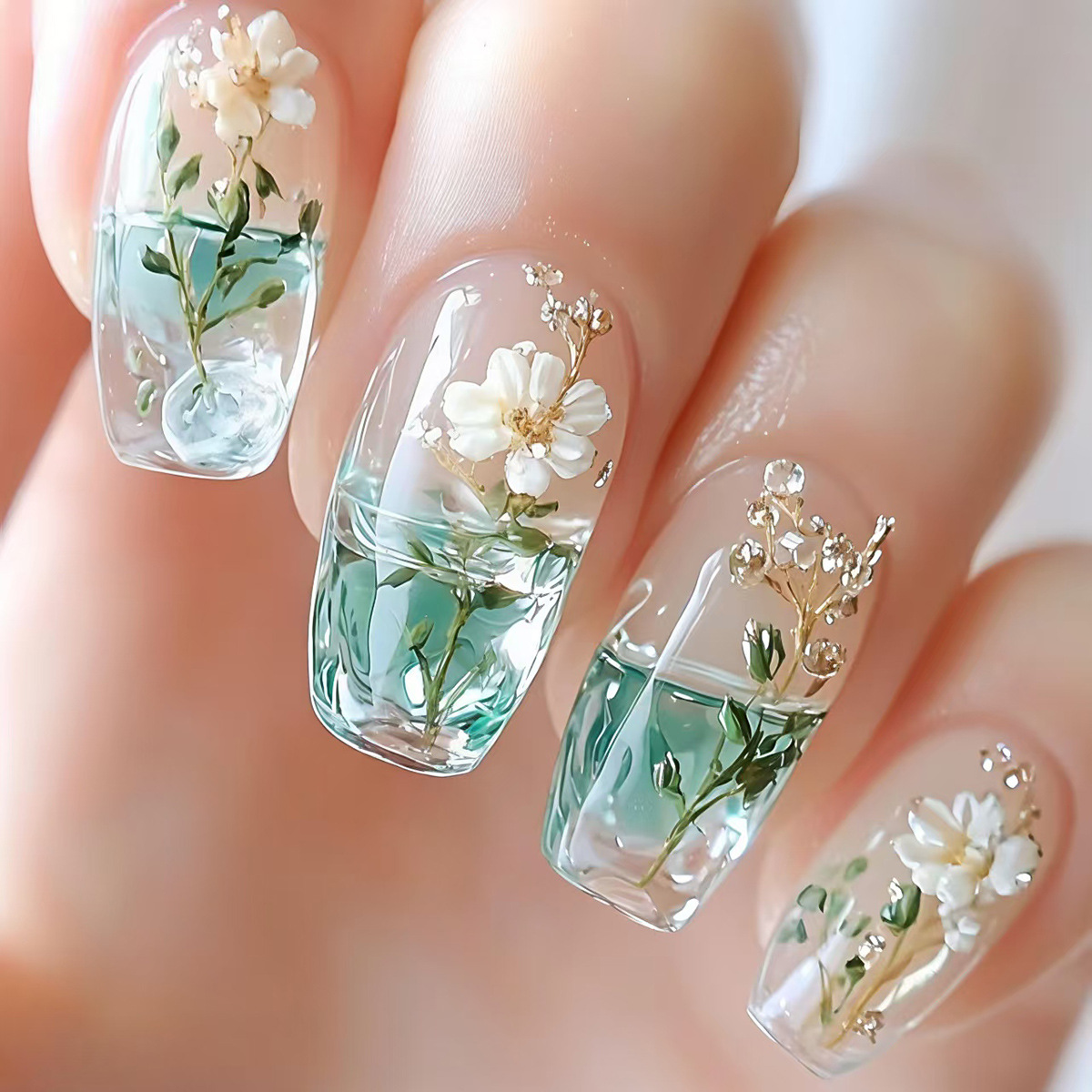 Medium fake nails for women gi - مراجعة Pressed Flower Art وسعره