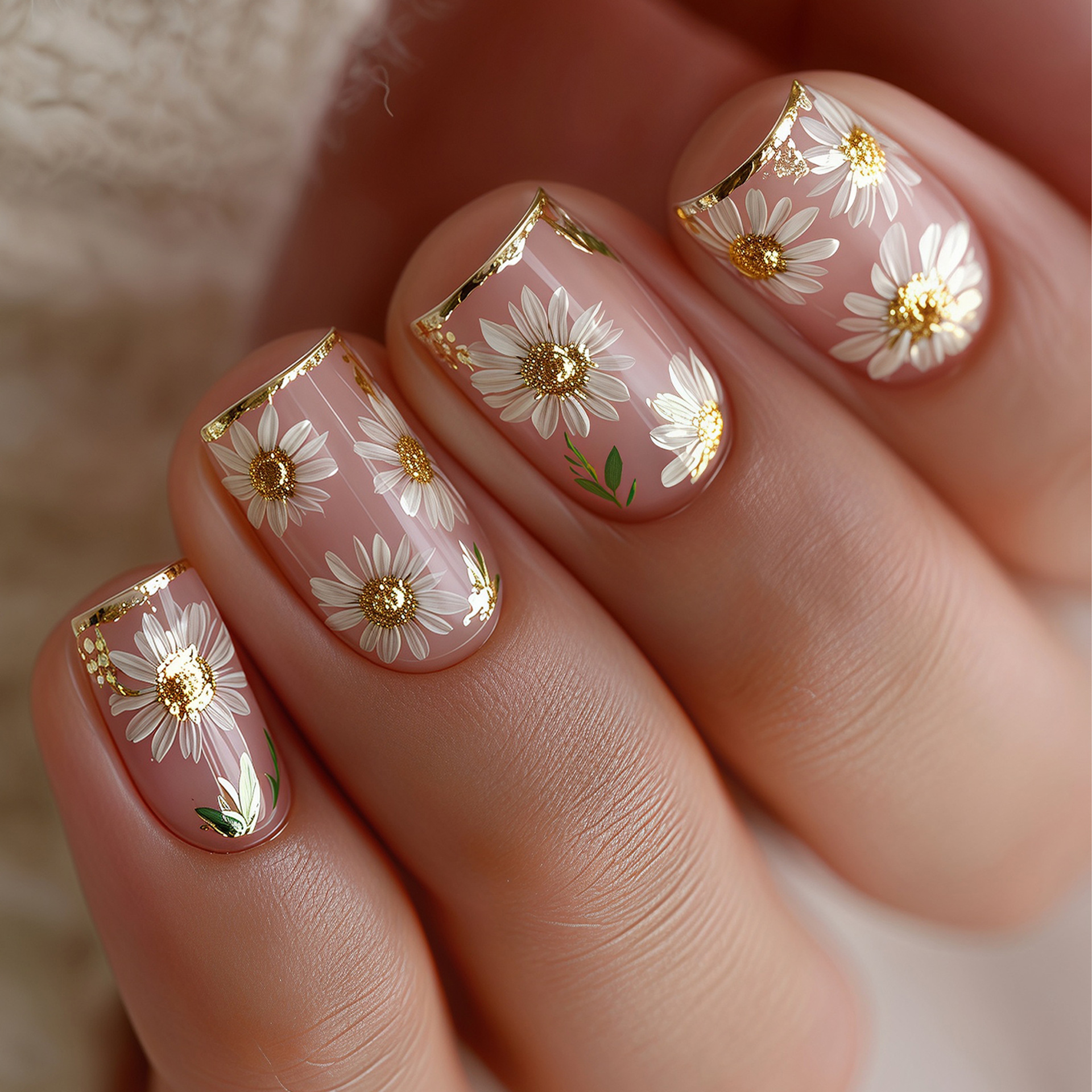 Short Square fake nails golden - مراجعة Pressed Flower Art وسعره