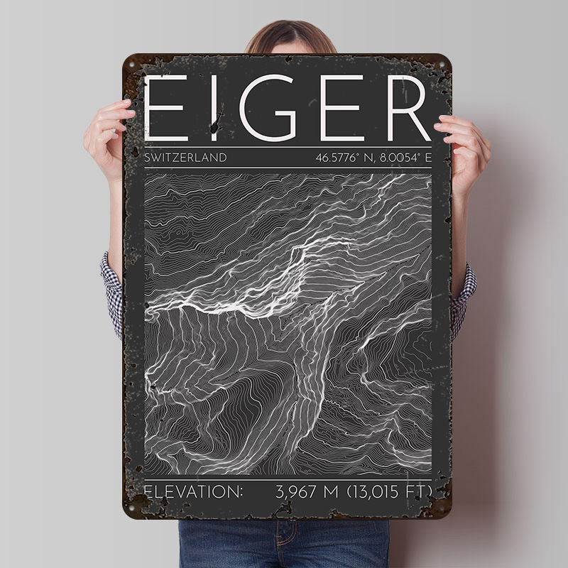 Eiger Mountain Topographic Con - مراجعة Custom Map Poster وسعره