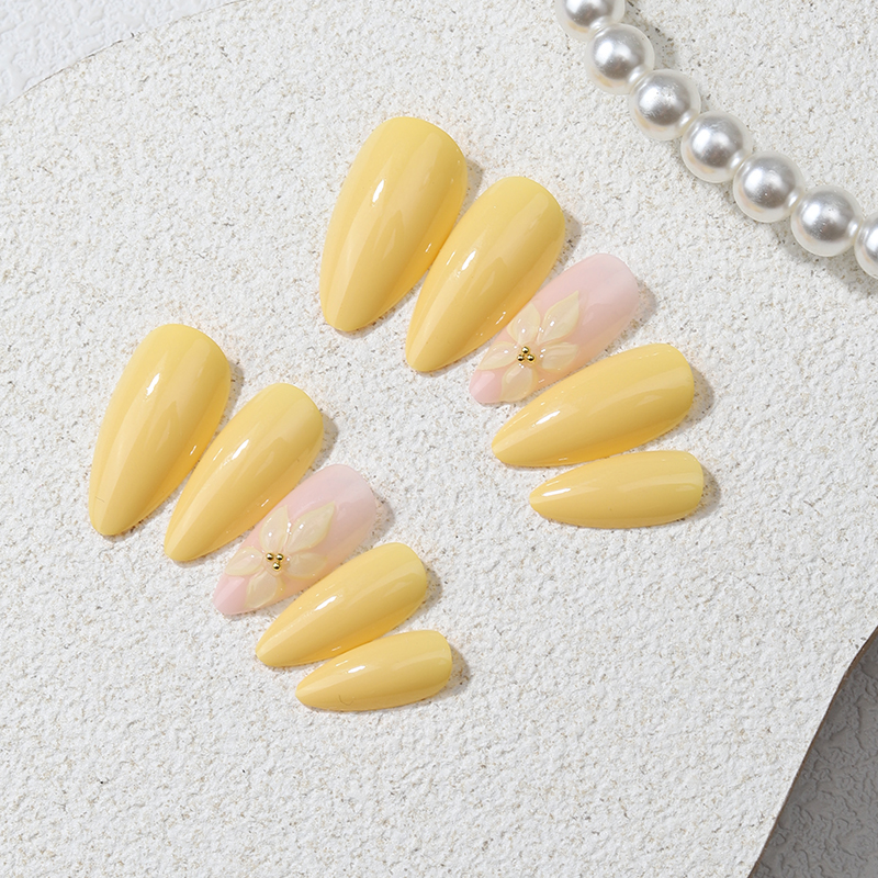 24PCS Yellow Almond Press On N - مراجعة Pressed Flower Art وسعره