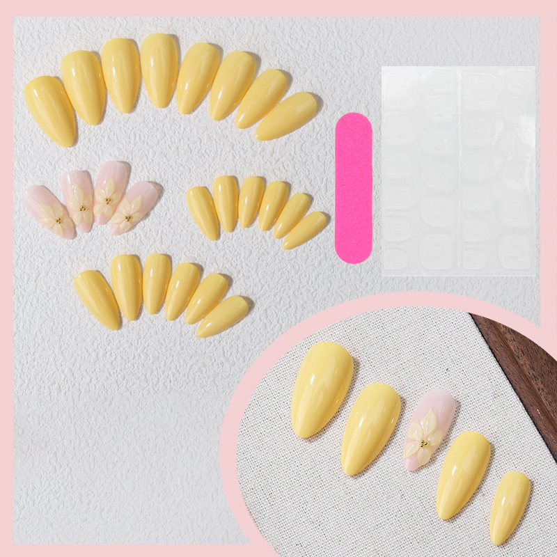 24PCS Yellow Almond Press On N - مراجعة Pressed Flower Art وسعره