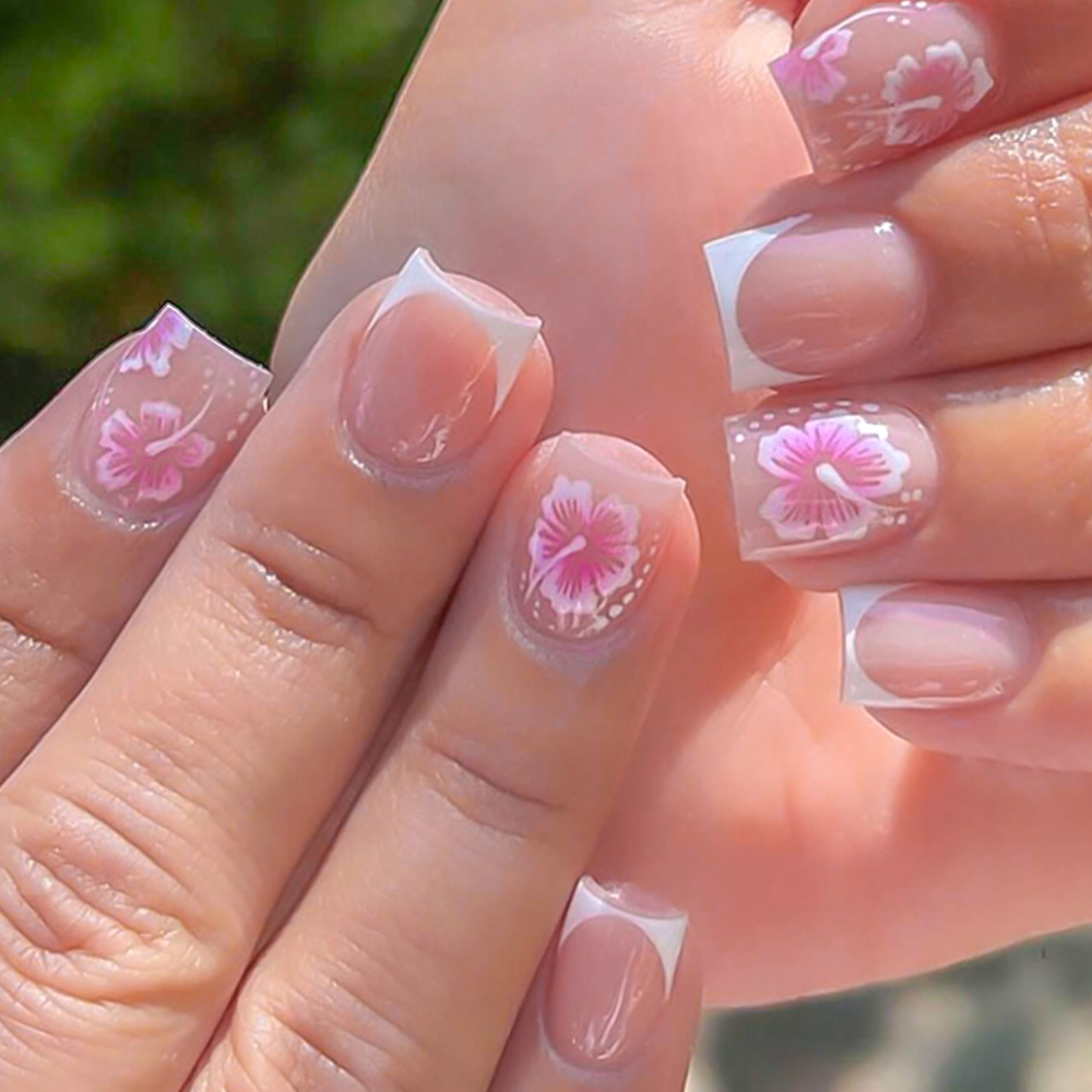 24Pcs French Flower False Nail - مراجعة Pressed Flower Art وسعره