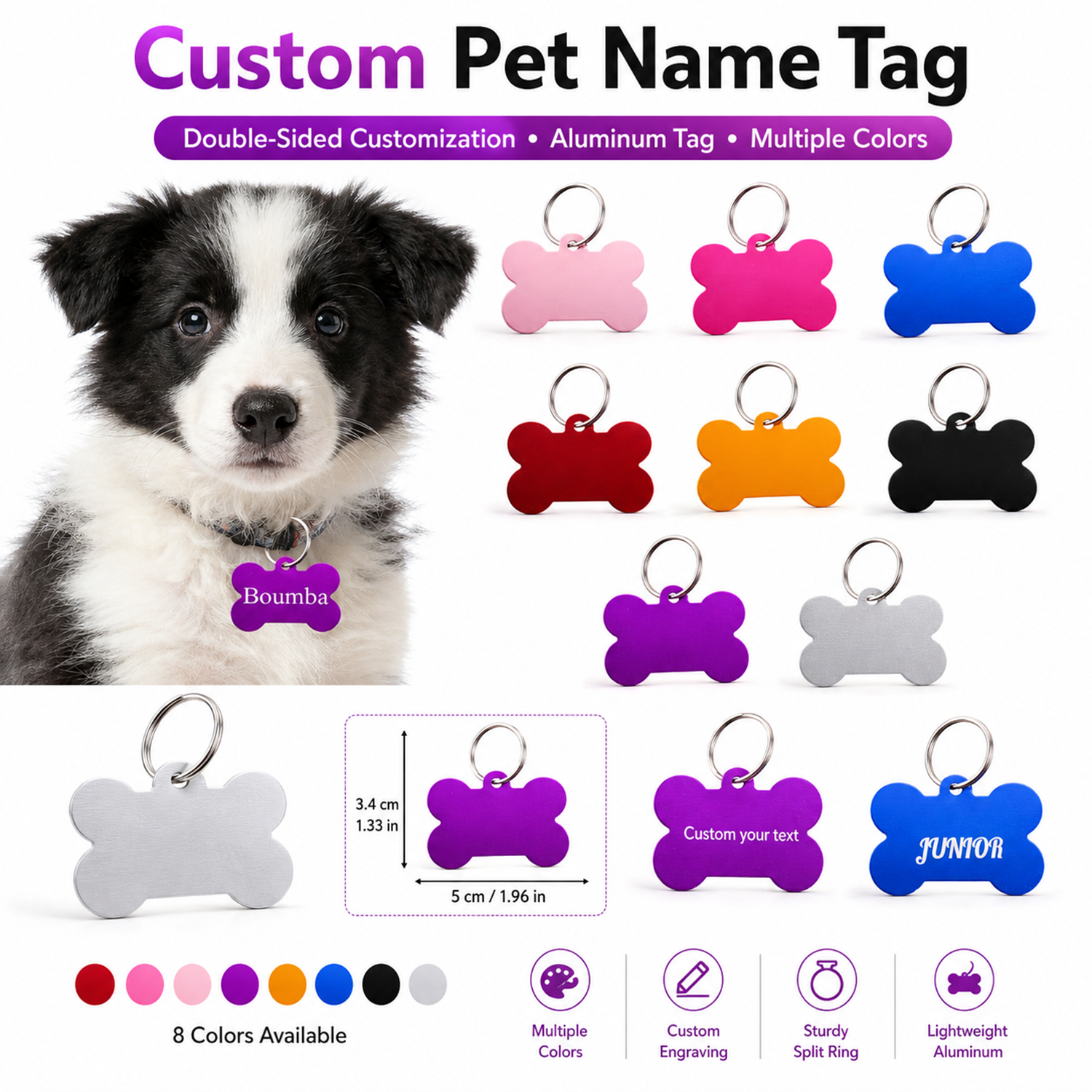 Bone Shaped Custom Name Dog Ta - مراجعة Pet Portrait Custom وسعره
